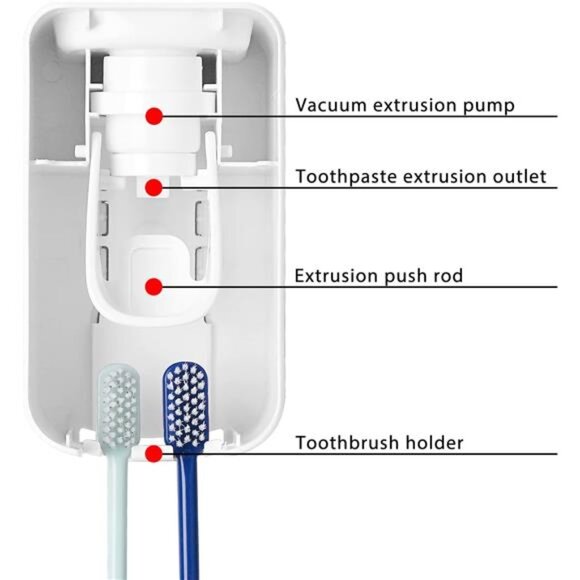 Wall mounted toothbrush holder toothpaste dispenser automatic 2 slot bathroom or - Picture 6 of 7